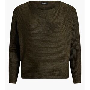 Lauren Ralph Lauren Metallic Green Rib-Knit Boat-Neck Dolman Sweater